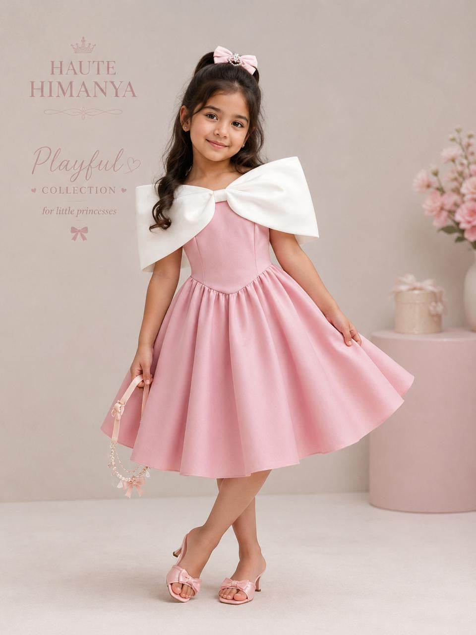 Pink Bow Shoulder Dress - Front view