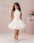 Ivory Bubble Halter Dress - Front view