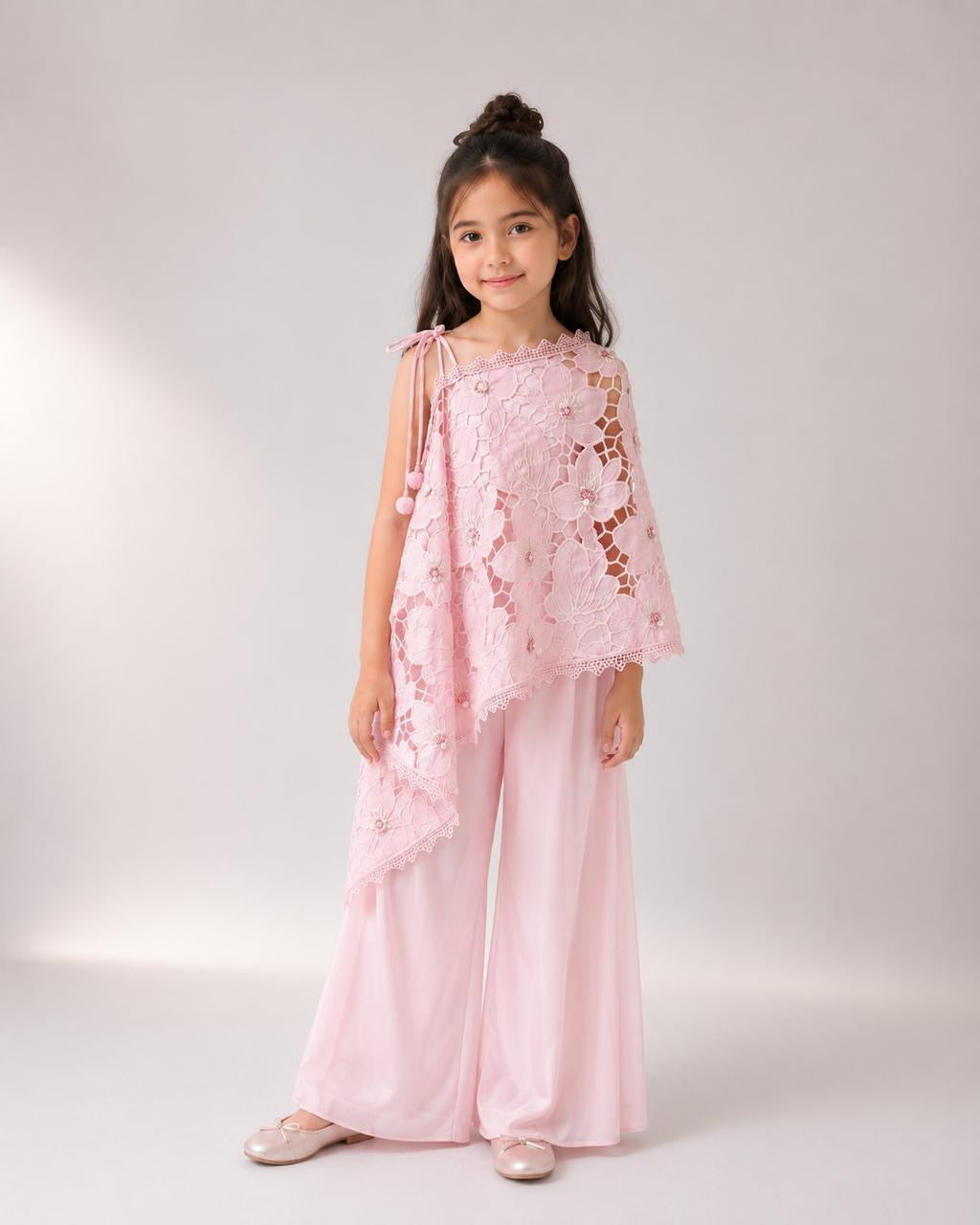 Pink Floral Lace Cape Co-ord Set - Front view